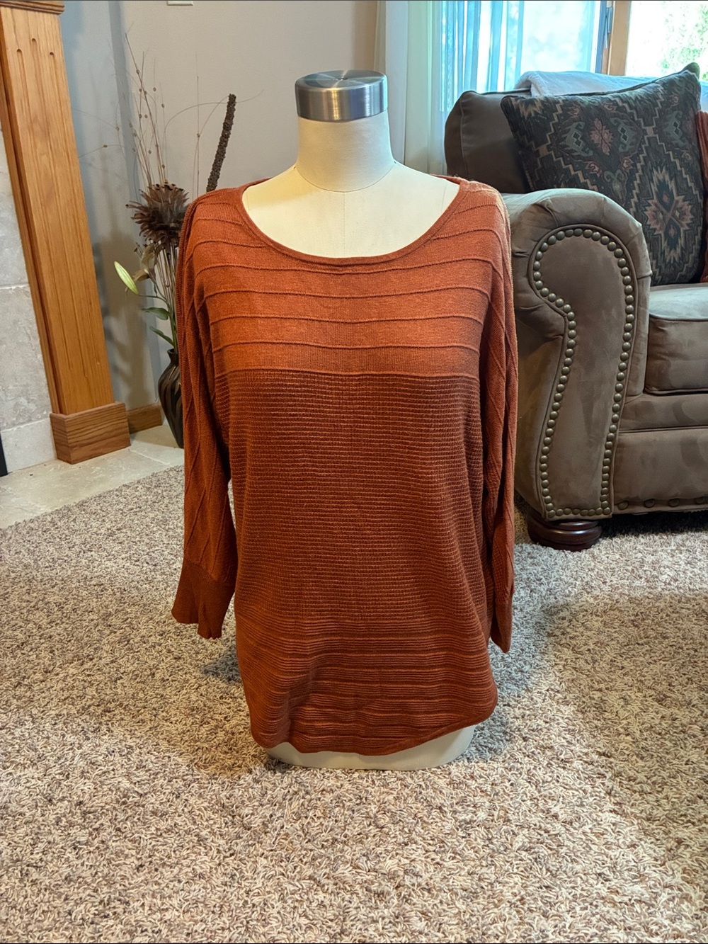 Dress Barn Rust Orange Ribbed Knit Sweater